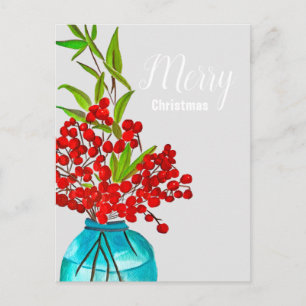 Cartes Pour Fêtes Annuelles Baies rouges de Noël aquarelle