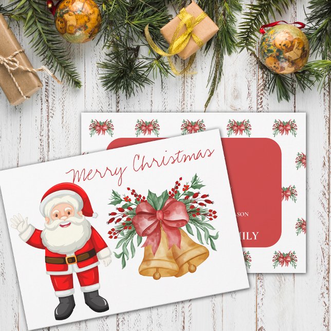 Cartes Pour Fêtes Annuelles Baies rouges du Père Noël joyeux Noël (Cute Santa Claus Red Berries Merry Christmas Holiday Card)