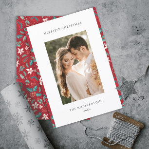 Cartes Pour Fêtes Annuelles Baies rouges Joyeux Noël Floral Motif Photo