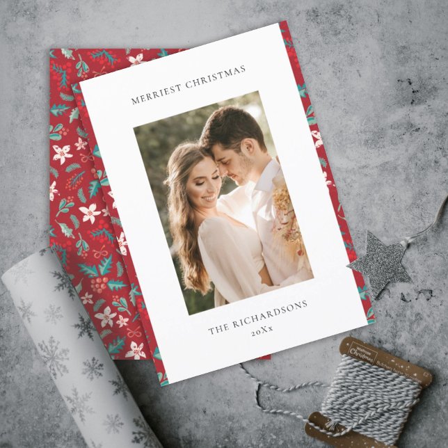 Cartes Pour Fêtes Annuelles Baies Rouges Joyeux Noël Motif Floral Photo (Créateur téléchargé)