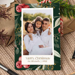 Cartes Pour Fêtes Annuelles Baies vertes traditionnelles Deux photos Noël