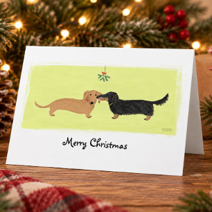 Cartes Pour Fêtes Annuelles Baiser de Noël au gui pour teckel Amour Chiens Xma