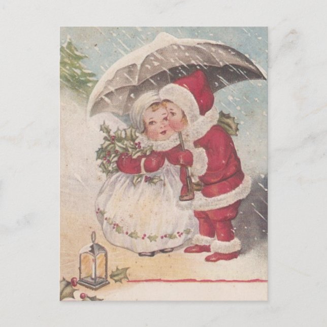 Cartes Pour Fêtes Annuelles Baiser de Noël Vintage (Devant)