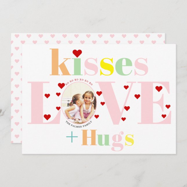 Cartes Pour Fêtes Annuelles Baisers, amour, câlins typographie photo Saint Val (Devant / Derrière)