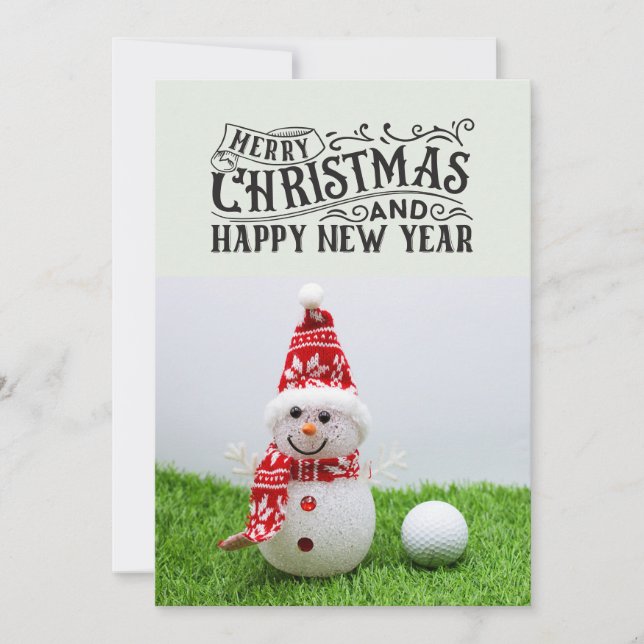 Cartes Pour Fêtes Annuelles Bal de golf avec Snowman golfeurs Noël (Devant)