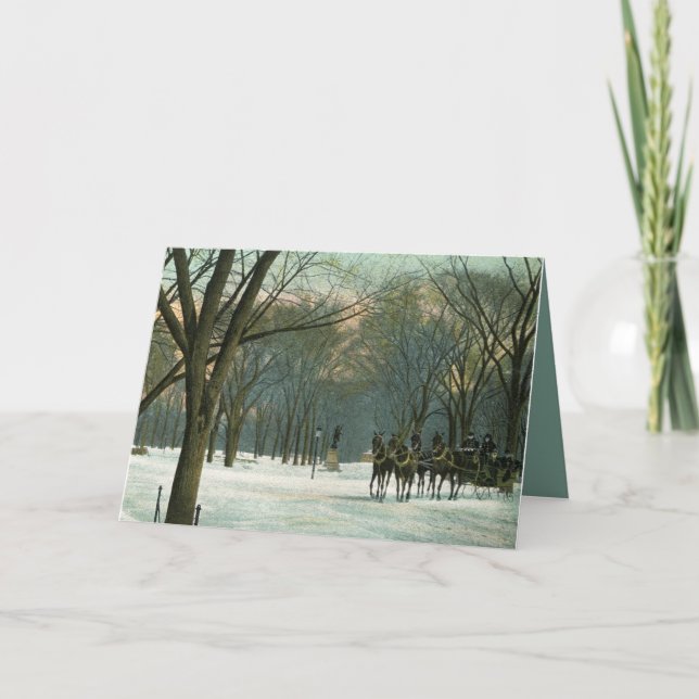 Cartes Pour Fêtes Annuelles Balade en traîneau de vacances 1910 à Central Park (Devant)