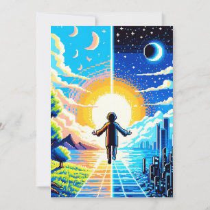 Cartes Pour Fêtes Annuelles Balance des mondes - Futuriste Pixel Art Tech