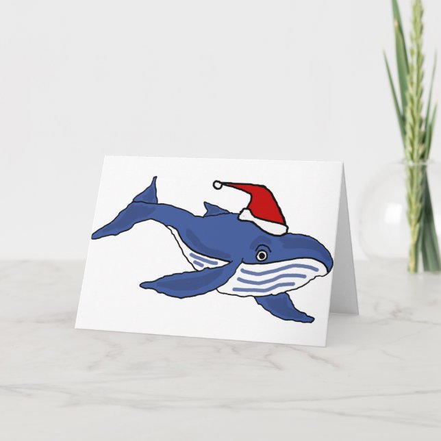 Cartes Pour Fêtes Annuelles Baleine bleue drôle dans l'art de Noël de (Devant)