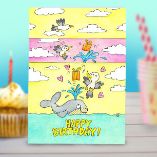 Cartes Pour Fêtes Annuelles Baleine et Mouette Bande dessinée Humour Joyeux An