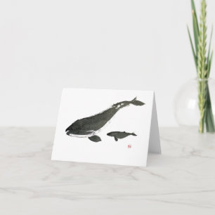 Cartes Pour Fêtes Annuelles Baleine grise maman et bébé peinture à l'encre sum