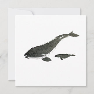 Cartes Pour Fêtes Annuelles Baleine grise maman et bébé peinture à l'encre sum