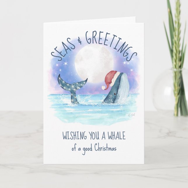 Cartes Pour Fêtes Annuelles Baleine Père Noël Sea Moon & Stars Noël nautique (Devant)