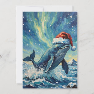 Cartes Pour Fêtes Annuelles Baleine vintage avec chapeau de Père Noël sous les