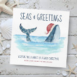 Cartes Pour Fêtes Annuelles Baleines Père Noël Mer Nautique Funny Noël<br><div class="desc">Humour nautique La carte de Noël comporte une baleine d'aquarelle portant un chapeau de Père Noël nageant dans la mer avec des lampes à cordes décorant sa queue. Les salutations "Seas & Greutations" et "Wishing you a whale of a good Christmas", ainsi que le nom peuvent être personnalisés. Art par...</div>