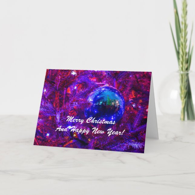Cartes Pour Fêtes Annuelles Ball de Noël bleu rouge (Devant)
