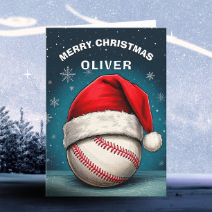 Cartes Pour Fêtes Annuelles Balle de Baseball Chapeau de Père Noël Rouge Nom N