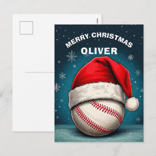Cartes Pour Fêtes Annuelles Balle de Baseball Chapeau de Père Noël Rouge Nom N