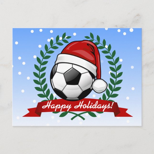 Cartes Pour Fêtes Annuelles Balle de football portant un chapeau de Père Noël (Devant)