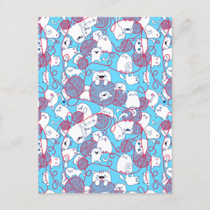 Cartes Pour Fêtes Annuelles Balle de kitten de tricot mignon drôle bleu