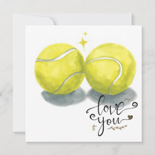 Cartes Pour Fêtes Annuelles Balle de tennis avec LOVE sur court bleu