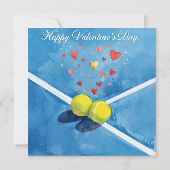 Cartes Pour Fêtes Annuelles Balle de tennis avec LOVE sur court bleu (Devant)