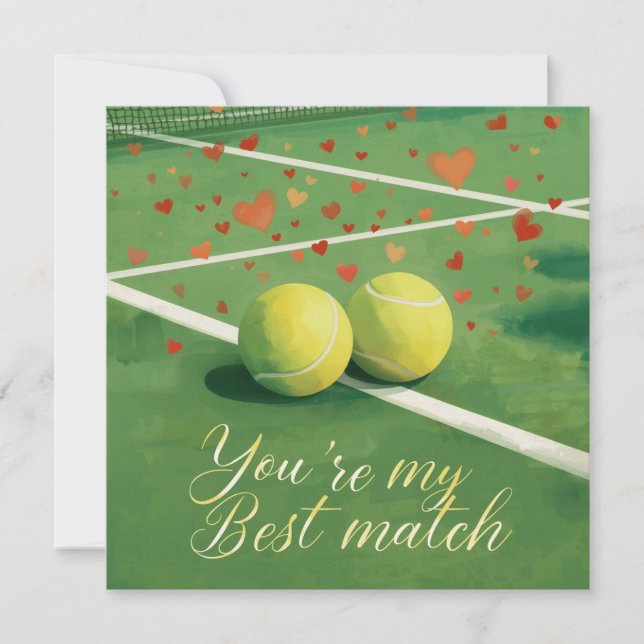 Cartes Pour Fêtes Annuelles Balle de tennis avec LOVE sur court bleu (Devant)