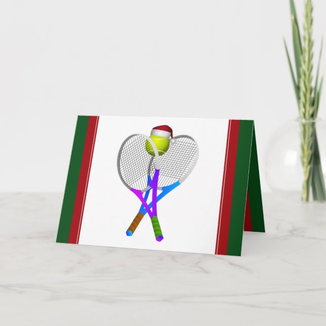Cartes Pour Fêtes Annuelles Balle de Tennis de Noël et raquettes (Devant)