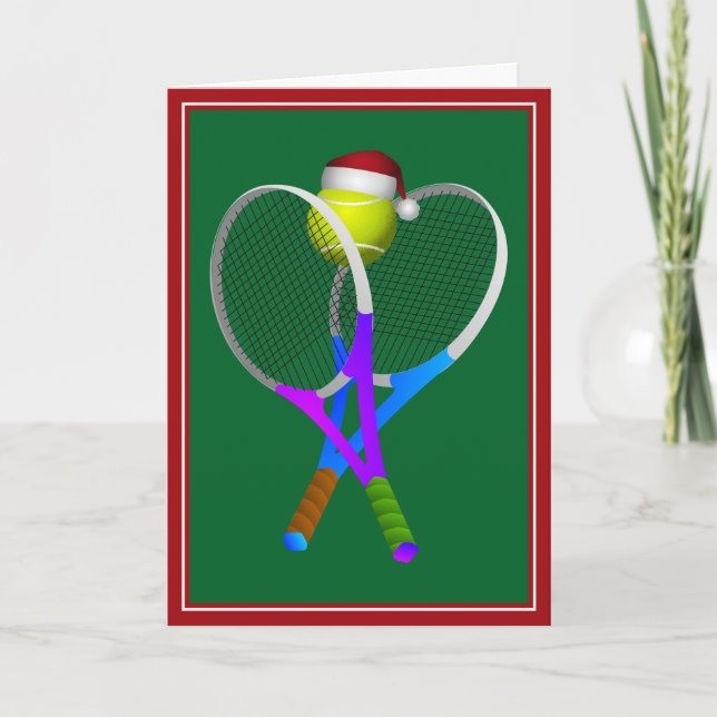 Cartes Pour Fêtes Annuelles Balle de Tennis de Noël et raquettes (Devant)