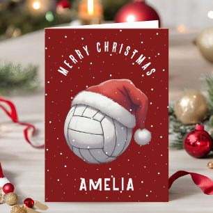 Cartes Pour Fêtes Annuelles Balle de volley avec le nom de chapeau de Père Noë