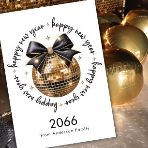 Cartes Pour Fêtes Annuelles Balle dorée Nœud noir Bonne année 2026 Non photo