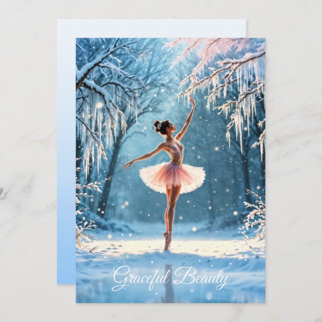 Cartes Pour Fêtes Annuelles Ballerina neige danse hivernale beauté art (Devant / Derrière)