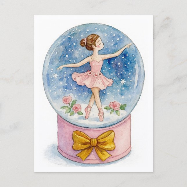 Cartes Pour Fêtes Annuelles Ballerina Snow Globe Christmas Postcard (Devant)