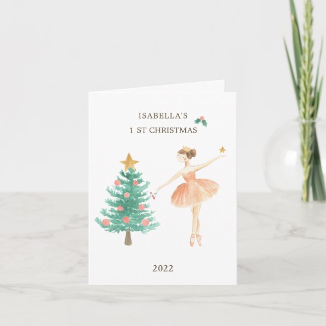 Cartes Pour Fêtes Annuelles Ballerina Tree Girl's 1er Christmas (Devant)