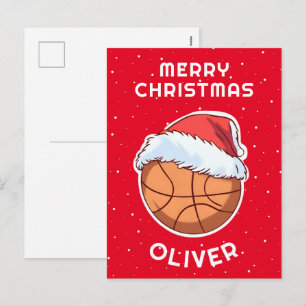 Cartes Pour Fêtes Annuelles Ballon de basketball Chapeau de Père Noël rouge No