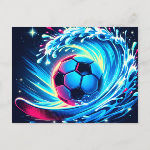 Cartes Pour Fêtes Annuelles Ballon de football futuriste sur les vagues de l'o