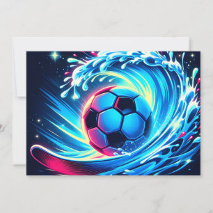 Cartes Pour Fêtes Annuelles Ballon de football futuriste sur les vagues de l'o