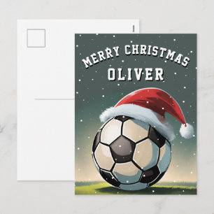 Cartes Pour Fêtes Annuelles Ballon de Football Santa Chapeau Joyeux Noël 