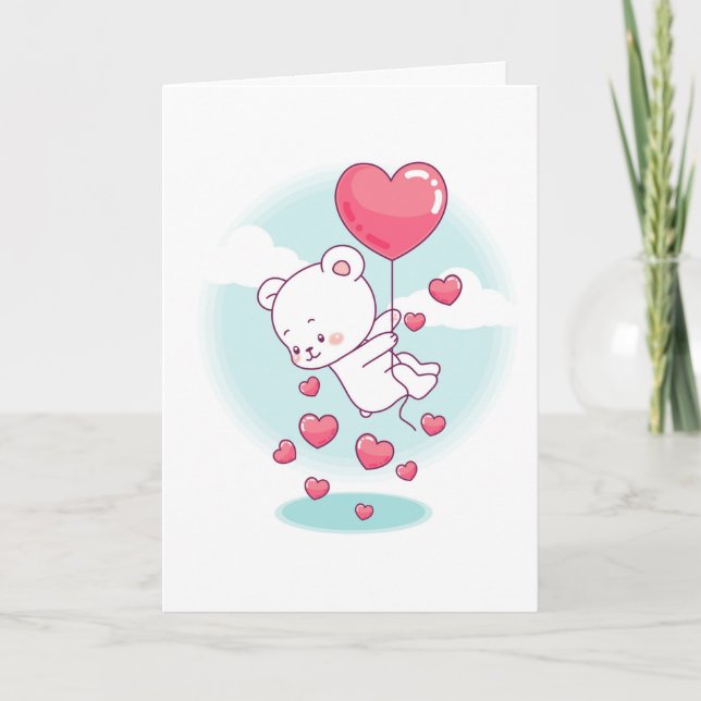 Cartes Pour Fêtes Annuelles Ballons Coeur Ours Teddy Personnalisé Valentine (Devant)