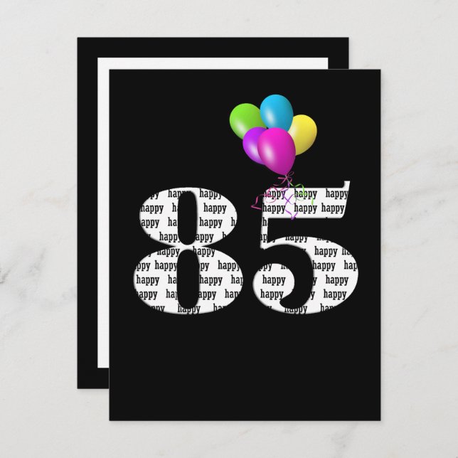 Cartes Pour Fêtes Annuelles Ballons de fête du 85e anniversaire en noir (Devant / Derrière)