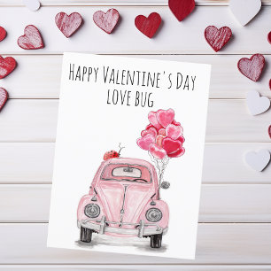 Cartes Pour Fêtes Annuelles Ballons de voiture rose bug Heureuse Sainte-Valent