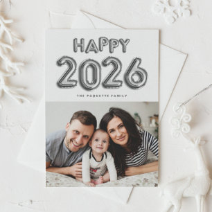 Cartes Pour Fêtes Annuelles Ballons en Mylar à huile d'argent 2025 Photo Nouve