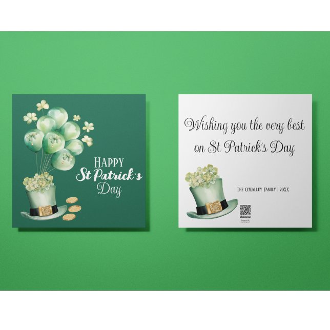 Cartes Pour Fêtes Annuelles Ballons et trèfles de la Saint-Patrick (Happy St Patrick's Day customizable greeting card with green and gold balloons and coins.)