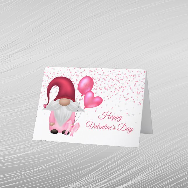 Cartes Pour Fêtes Annuelles Ballons rose Gnome Valentine (Créateur téléchargé)