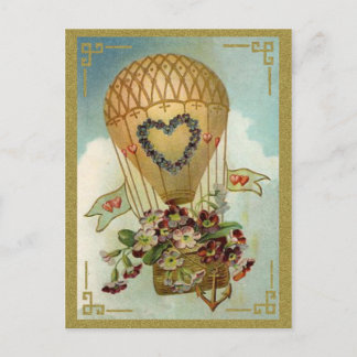 Cartes Pour Fêtes Annuelles Balloon À Air Chaud Avec Fleurs Valentine Cartes, 