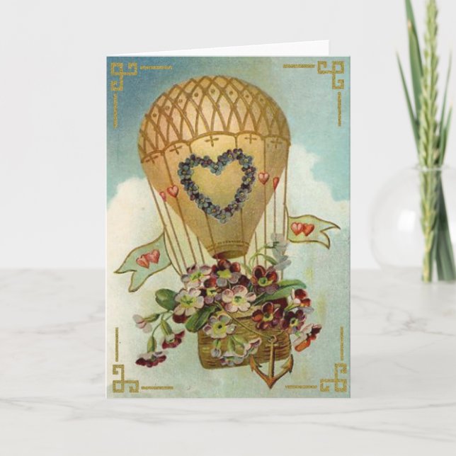 Cartes Pour Fêtes Annuelles Balloon À Air Chaud Avec Fleurs Valentine Cartes,  (Devant)