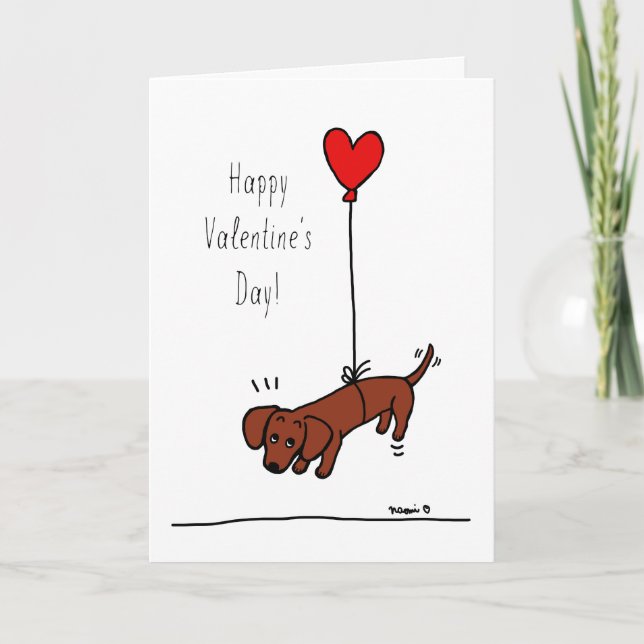 Cartes Pour Fêtes Annuelles Balloon de Saint-Valentin Dachshund Rouge lisse (Devant)