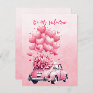 Cartes Pour Fêtes Annuelles Balloons Coeurs Roses Voiture En Rose