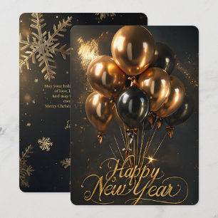 Cartes Pour Fêtes Annuelles Balloons noirs et dorés pour une bonne année éléga