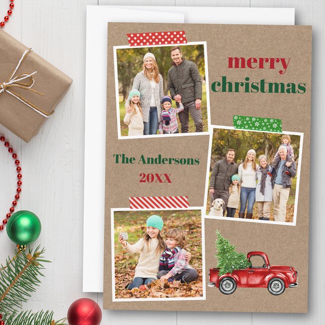 Cartes Pour Fêtes Annuelles Bande d'artisanat Rouge Camion de Noël Kraft (Customize to add text to back of card.)