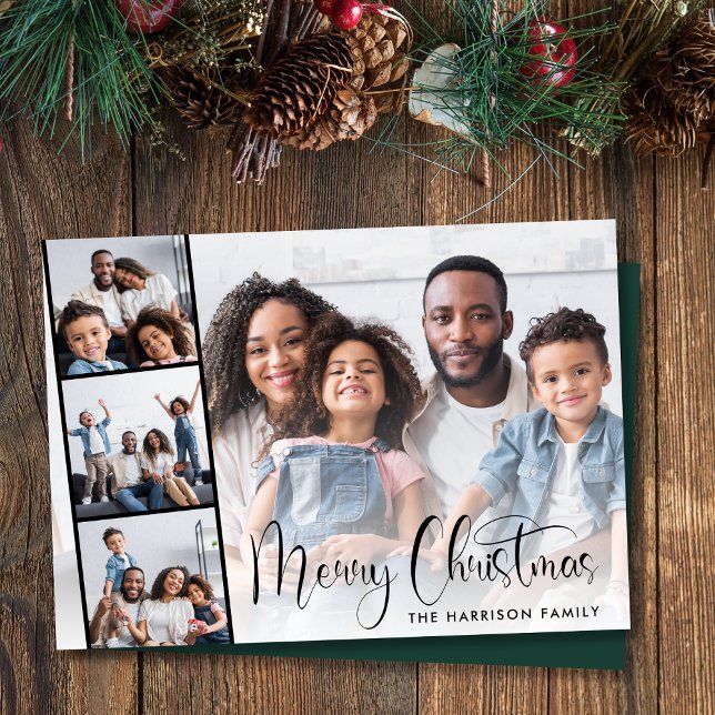 Cartes Pour Fêtes Annuelles Bande de photos de Noël avec texte script (Share the love and warmth of the season with your personalized photo Christmas card)